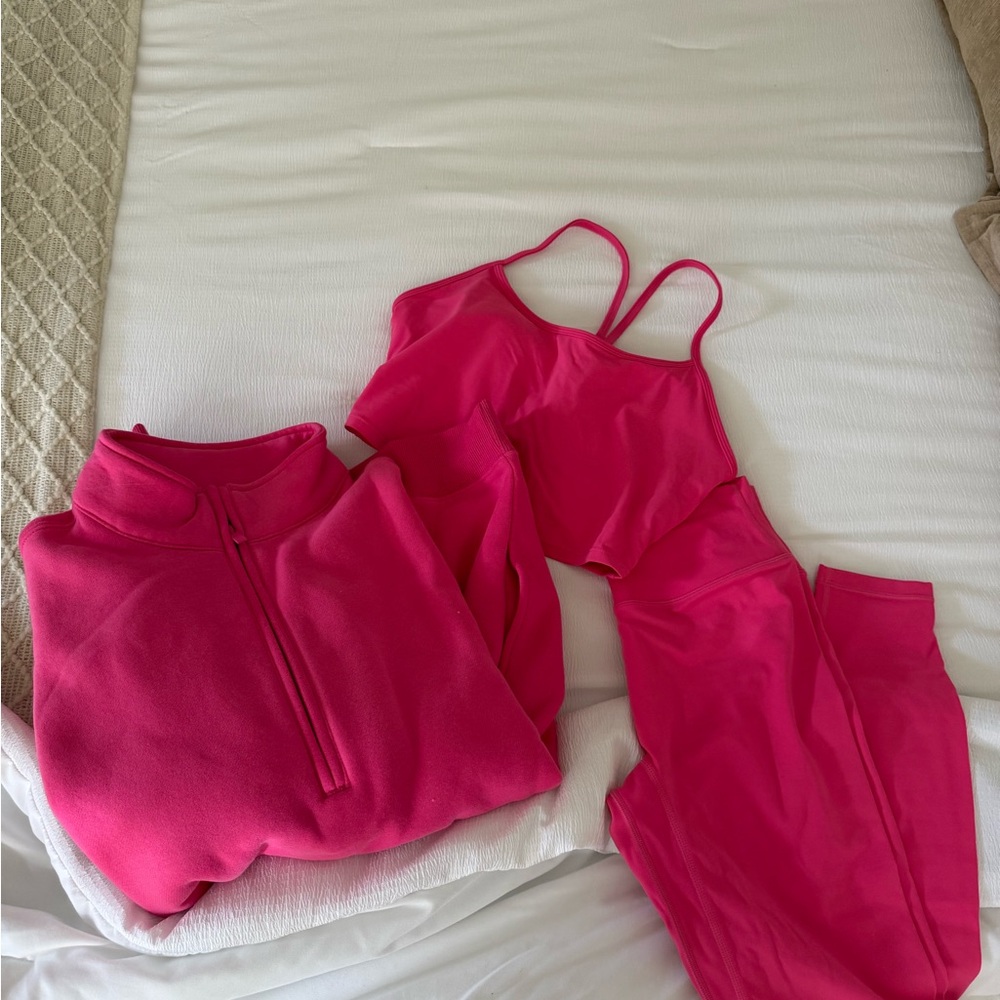 Comfrt Pink Leggings and Midi Tank Set + Quarter Zip